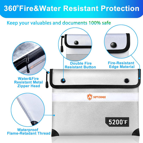 Upgraded 5200°F Fireproof Document Bag with Heat Insulated, Water Fire Proof Bag with Zipper,8 Layers of Functional Materials and Reflective Strip...