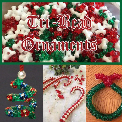 GREENTIME 1000pcs Christmas Tri Beads Christmas Beaded Ornaments Kit Beads Red Green White Triangle Beads Candy Cane Ornament Craft Kit for Christ...