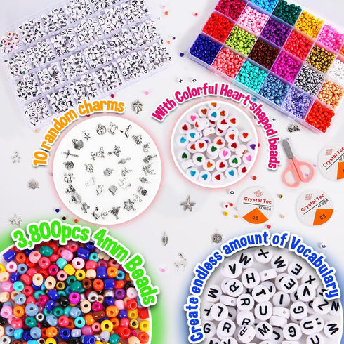 Goody King Jewelry Making Kit Beads for Bracelets - 5000+pcs Bead Craft Kit Set, Glass Pony Seed Letter Alphabet DIY Art and Craft - Gift for Her ...