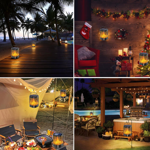 Solar Hanging Lanterns Outdoor, Flickering Flames Outdoor Solar Lights Hanging Lanterns Waterproof Decoration Lighting for Table, Garden, Patio, T...