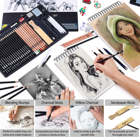 PANDAFLY Drawing Sketching Pencil Set, 42 Pack Pro Art Pencil Kit with Graphite Pencils (14B-4H), Charcoal Pencil, Ideal for Shading, Blending, Dr...