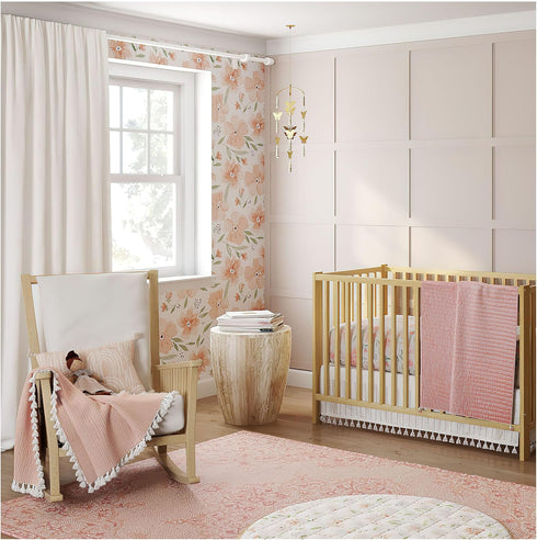 Crane Baby Soft Cotton Crib Mattress Sheet, Fitted Sheet for Cribs and Toddler Beds, Pink Floral, 28”w x 52”h x 9”d...