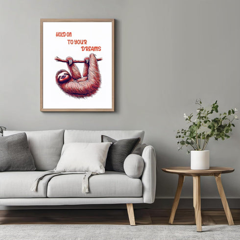 Posterizer 1 pcs-hold on to your dreams-cute sloth-Kids Room Art-Motivational & Inspirational Art-decor for nursery toddlers kids room- UNFRAMED W...