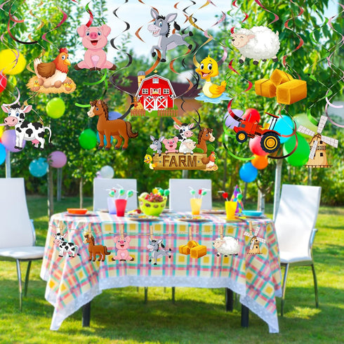 30 Pieces Farm Animal Party Hanging Swirl Decorations, Barnyard Theme Birthday Party Supplies Farm Animal Hanging Foil Swirls Ceiling Decor for Gi...