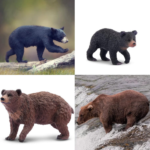 Toymany 6PCS Bear Figurines, Realistic Forest Animals Bear Family Figures Toy Set includes Brown Bears Black Bears and Cubs, Education Toy Birthda...