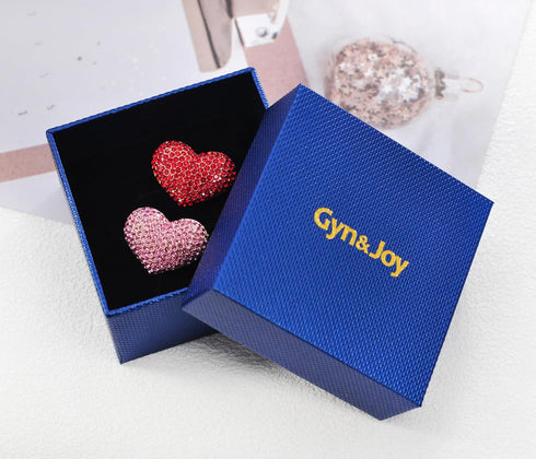 Gyn&Joy 2Pcs Set Pink And Red Rhinestones Heart Love Brooches...