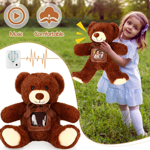 14 Inch Remembrance Bear Plush Stuffed Animal with Recorder Soft Doll Fabric Animal Toy with a Picture Frame for Baby Shower Wedding Birthday Gift...