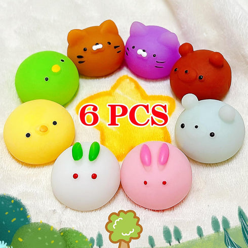 6 Pcs Mochi Squishy Toys for Kids Party Favors, Mini Round Animals Toys Kawaii Squishies for Classroom Prizes, Easter Basket and Goodie Bag Stuffe...