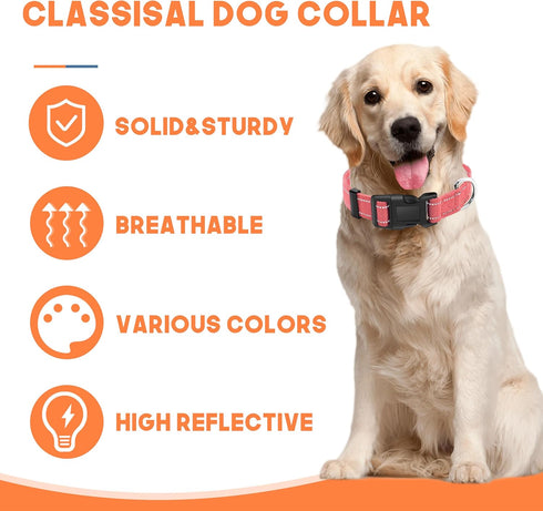 2 Pack Reflective Dog Collar, Soft Pet Collar for Female Male Dogs, Adjustable Comfortable Puppy Collar for Small Medium Large Dogs, Pink M...
