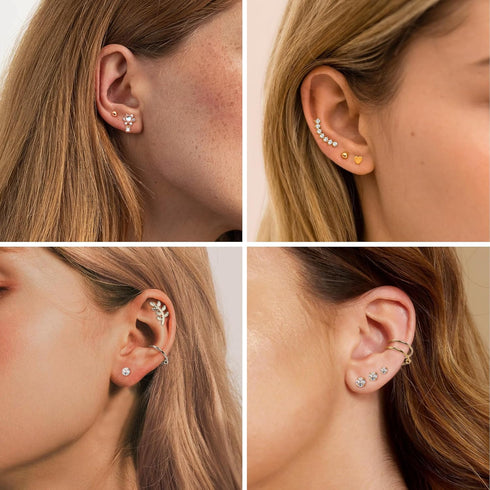 FIBO STEEL Cartilage Earring Conch Piercing Jewelry Helix Earrings Tragus Earrings for Women 16G 20G 316 Surgical Stainless Steel Opal CZ Labret J...