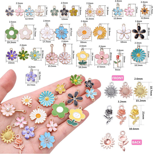 60pcs Mixed Enamel Flower Charms Alloy Sunflower Rose Flower Pendants Sweet Dangle Charms Jewelry Making Accessories for DIY Necklace Bracelet Ear...