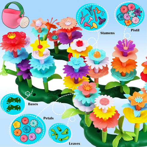 FUNZBO Flower Garden Building Toys for Girls - Toddler Toys for 3, 4, 5, 6, 7 Year Old Girls Gifts, Stacking Toys for Toddlers, Toddler Out Door T...