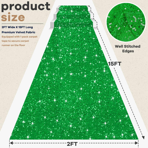 Glitter Aisle Runner Green Carpet Runner 2FTx15FT Sequins Aisle Runner Rug Shimmer Wedding Runner Aisle Outdoor Indoor Bling Shiny Runway Rug for ...