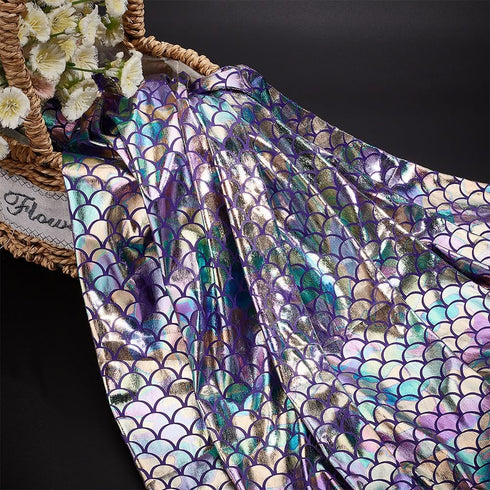 FINGERINSPIRE Mermaid Scales Fabric 39x59 inch Sparkly Purple Hologram Spandex Fish Scale Fabric Charming Illusion Color Glitter Fabric Mermaid Pr...
