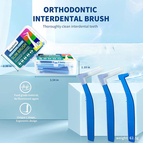 80 Count Interdental Brush Cleaners Dental Brushes Toothpick Tooth Flossing Head Oral Hygiene Angle with Portable Case Easy Use for Cleaning(Blue,...