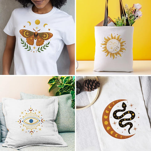 INFUNLY 4pcs Evil Eyes Embroidery Starter Kit for Beginners Moth Cross Stitch Kits for Adults Sun and Moon Stars Snake Stamped Stitches Embroidery...