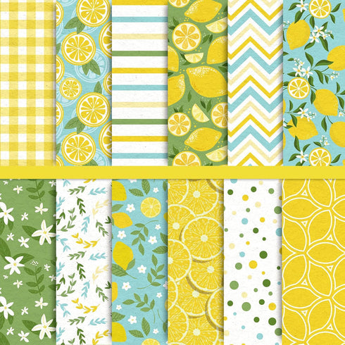 Whaline 24 Sheets Lemon Pattern Paper Summer Holiday Scrapbook Specialty Paper Double Sided Decorative Craft Paper For DIY Card Making Photo Album...