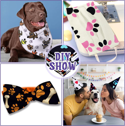 16 Pieces Dog Bone Paws Fabric Paw Print Fabric Retro Fabrics Sewing Fabric Animal Themed Pattern Decorative Fabric Animal Themed Pattern Bone Pri...