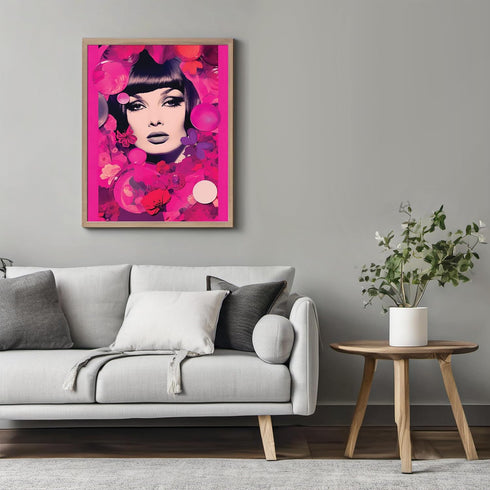 Posterizer 1 pcs-woman with pink and purple butterflies collage-Retro Art-Abstract & Modern Art-Gift for Art Lovers- UNFRAMED Wall Art...