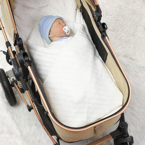 Baby Receiving Blanket for Boys Girls Knit Neutral Swaddle Blankets Soft Lightweight Crib Stroller Blankets for Newborn Infant Toddlers White 30 x...