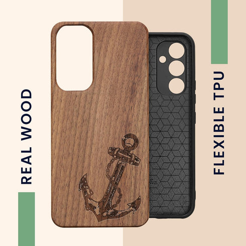 kwmobile Wood Case Compatible with Samsung Galaxy A54 5G Case - Cover - Vintage Anchor Dark Brown...