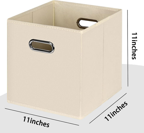 Black Foldable Storage Cubes Bins , Fabric Storage Box Cubes Organizer Baskets with Dual Handles for Home Organizer(Creamy-White)...