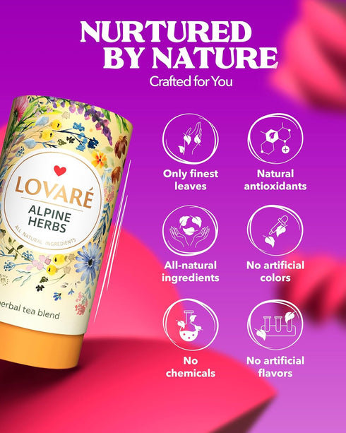 LOVARE Alpine Herbs Loose Leaf Tea 80 g - Made in Ukraine – Lemongrass, Chamomile Flowers, Rose Hips, Orange Peel and Blossom, Blackberry Leaves, ...