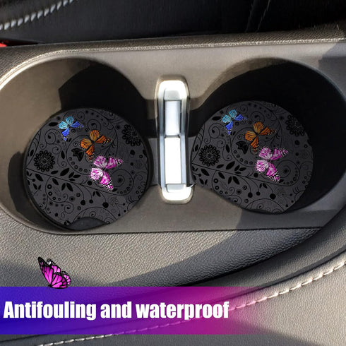 Butterfly Steering Wheel Cover Women Car Accessories Set with Car Cup Holder and Keyring Bracelet Butterflies Design Grip Steering Wheel Cover for...