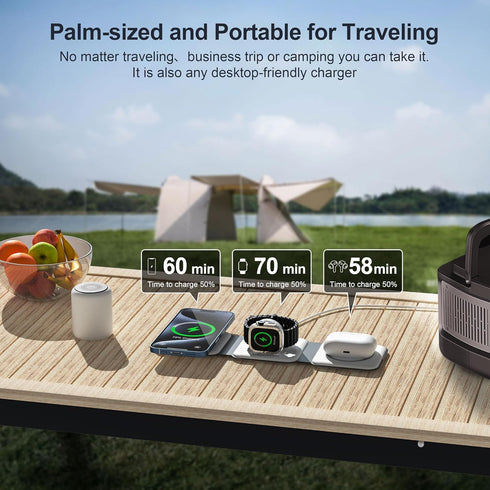 UCOMX 3 in 1 Charging Station for Multple Devices,Foldable 3 in 1 Wireless Charger for Travel,Nano Wireless Charging Station for iPhone 15 14 13 1...