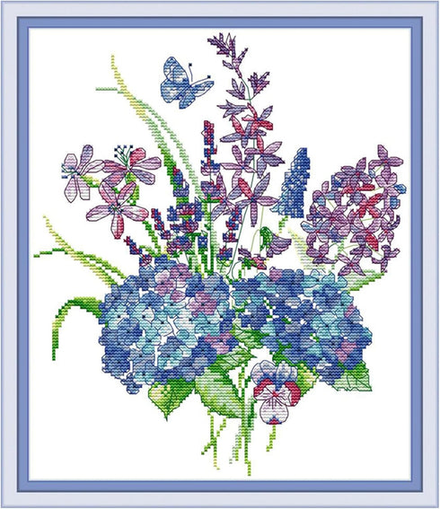 Rosyfoxes Cross Stitch Kits Stamped Full Range of Embroidery Starter Kits for Beginners DIY 14CT 2 Strands - Hydrangea 8 (Printed) 29×34cm...