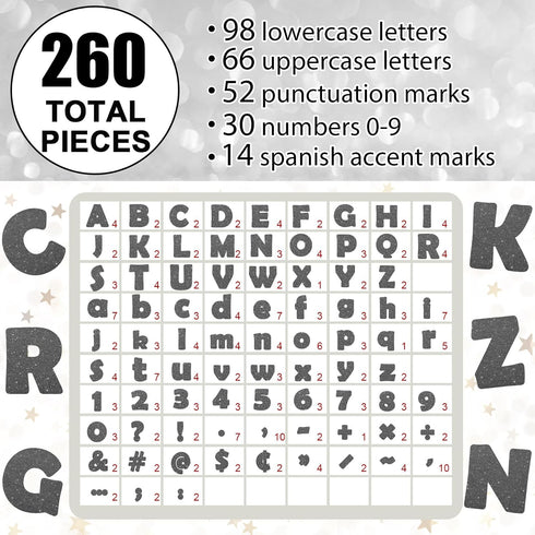 260Pcs Glitter Black Bulletin Board Letters for Classroom 4” Letter Combo Pack Set Numbers Alphabet Poster Board with Adhesive Dots Punctuation Sy...