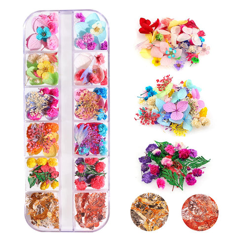 Dried Flowers & Foil Nail Art Kit - 108PCS, 33 Colors, 2 Color Foil, Accessories for Resin Molds...