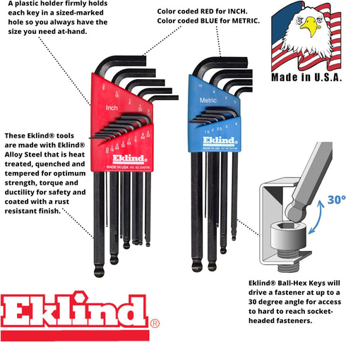 Eklind 13222 Ball-Hex L-Key allen wrench Combo- Inch / MM (2 sets 22pc), 22-piece set...