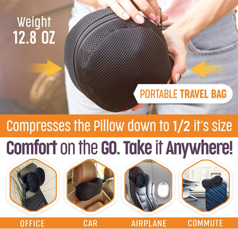 Car Neck Pillow for Driving - Memory Foam Headrest Pillow with Easy-to-Carry Portable Bag - Compact Multi Purpose Travel Pillow - Machine Washable...