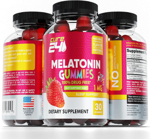 Kids Melatonin Gummy, Effective 1MG Sleep Gummies Supplement for Children 3+, Drug-Free, Natural Fruity Strawberry Flavor, Made in USA...