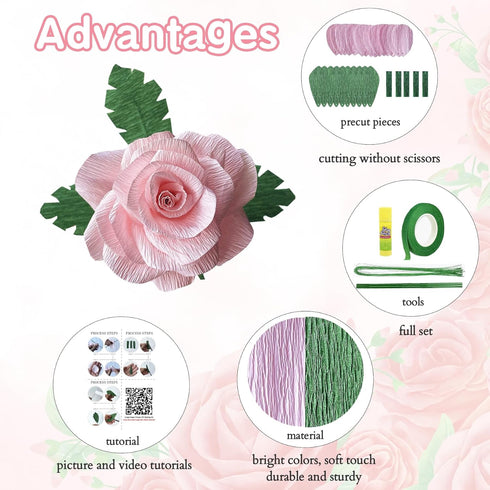 AOUXSEEM Crepe Paper Rose Flower DIY Making Kit, Contains Pre Cut Tissue Paper Wire Stems Floral Tapes for Birthday Party Wedding Festival Gifts O...