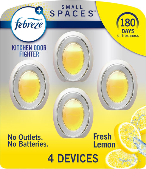 Febreze Small Spaces, Plug in Air Freshener Alternative for Home, Heavy Duty Lemon Scent, Odor Eliminator for Strong Odor (4 Count)...