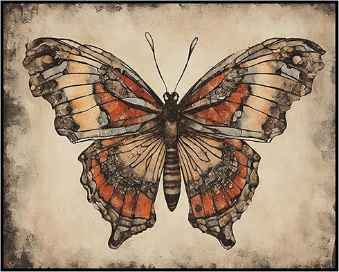 Posterizer 1 pcs- Orange and brown butterfly in a rustic brown background-Art for Animal Lovers-Floral Botanical Art- Gift for Men Women -Living R...
