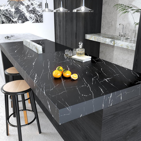 LACHEERY Thick Black Marble Contact Paper for Countertops Waterproof Black Marble Countertop Peel and Stick Matte Marble Wall Paper Kitchen Counte...