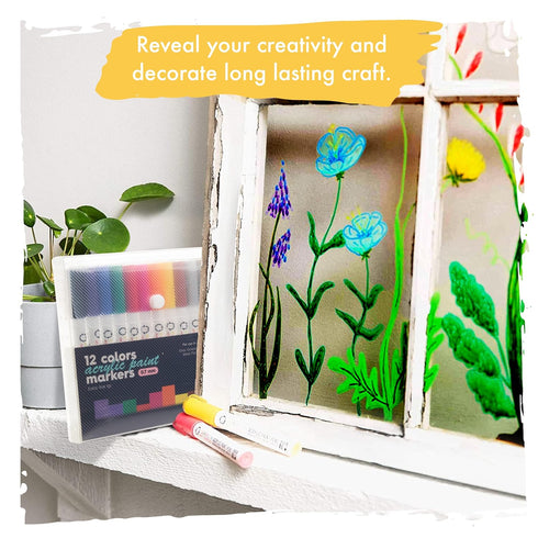 12 Fine Tip Acrylic Paint Pens - Craft Paint Markers for Painting Wood, Glass, Rock, Ceramic, Porcelain - Non Toxic Paint Markers pens with 0.7mm ...