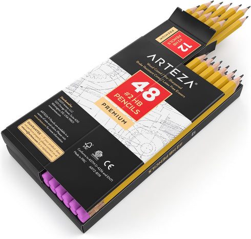 ARTEZA HB Pencils #2, Pack of 48, Wood-Cased Graphite Pencils in Bulk, Pre-Sharpened, with Latex-Free Erasers, Office & Back to School Supplies fo...