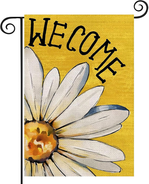 Daisy Summer Garden Flag 12x18 inches Double Sided, Seasonal Floral Welcome Farmhouse Patio Burlap Garden flag, Outdoor decoration small flag (yel...
