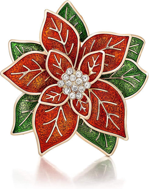 RareLove Big Size 2.2" Pretty Red Green Poinsettia Flower Christmas Pins and Brooches CZ Rhinestone Crystal Brooch Pin Gift For Women Girls Alloy ...