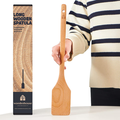 Long Wooden Spoon 17.5”– Crawfish Paddle, Wood Spatula for Cooking – Long Handled Beech Wood Spoon for Cajun Cooking, Mixing & Brewing – Heavy–Dut...