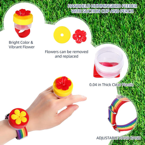 SUQ I OME 2 pcs of Hummingbird Hand Feeder for Outdoors Flower Hand Held Hummingbird Feeder Tools Mini Hand Feeding Tools Backyard Nature (Wrist S...