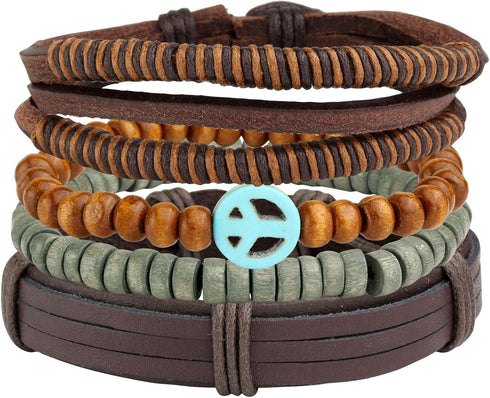 MILAKOO 26Pcs Black&Brown Braided Leather Bracelet for Men Women Cuff Beaded Bracelet Adjustable...