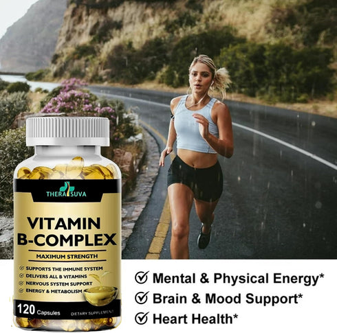 Thera SUVA Max Strength Vitamin B-Complex + CoQ10 + Vitamin C - Supplement for Energy, Metabolism Support, 120 Softgels, 60 Day Supply...