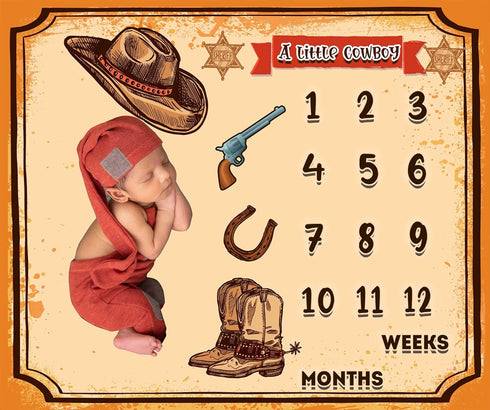 Western Cowboy Baby Monthly Milestone Blanket Country Leather Boots Cowboy Hat Newborn Photo Props Baby Shower Party Decor New Baby to 12 Months G...