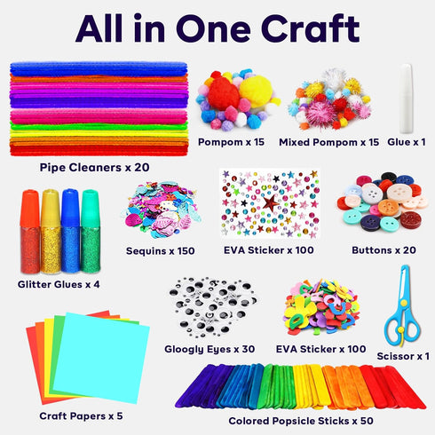 FUNZBO Arts and Crafts Supplies for Kids - Craft Kit with Glitter Glue Stick, Pipe Cleaners Craft & Craft Tools, DIY School Supplies Kit, Girls To...