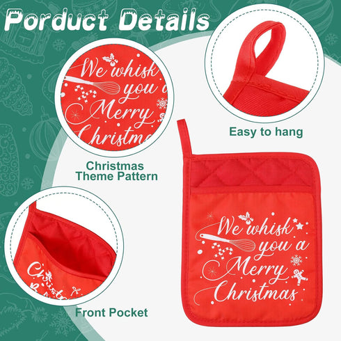 WILLBOND 12 Pieces Christmas Pot Holders with Pocket Funny Pot Holders for Kitchen Heat Resistant Oven Hot Pads Mitts Pot Holders for Baking Cooki...
